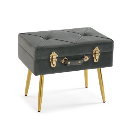 Pouf contenitore imbottito valigia velluto colore grigio scuro