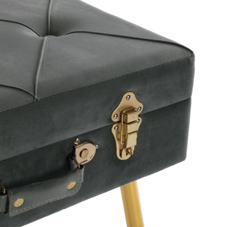 Pouf contenitore imbottito valigia velluto colore grigio scuro