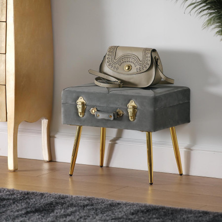 Pouf contenitore imbottito valigia velluto colore grigio scuro