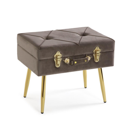 Pouf contenitore imbottito valigia velluto colore tortora