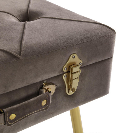 Pouf contenitore imbottito valigia velluto colore tortora