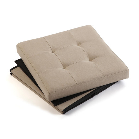 Pouf in legno quadro contenitore  tessuto colore beige