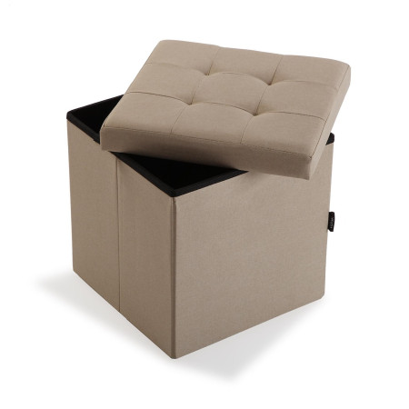 Pouf in legno quadro contenitore  tessuto colore beige
