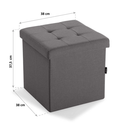 Pouf in legno quadro contenitore tessuto colore grigio scuro