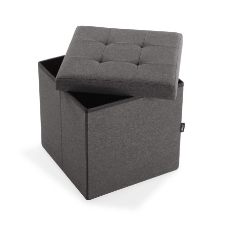 Pouf in legno quadro contenitore tessuto colore grigio scuro