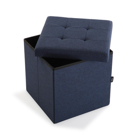 Pouf quadro in legno contenitore colore blu