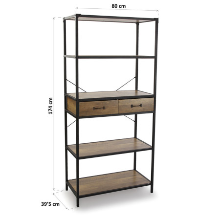 Mobiletto a scaffale in metallo legno marrone e nera