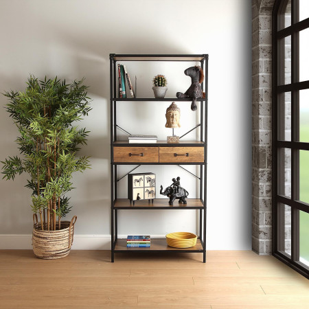 Mobiletto a scaffale in metallo legno marrone e nera