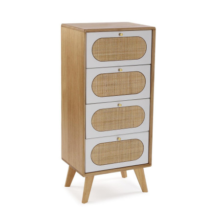 Cassettiera in Legno Marrone con 4 Cassetti Bianchi Rifiniti