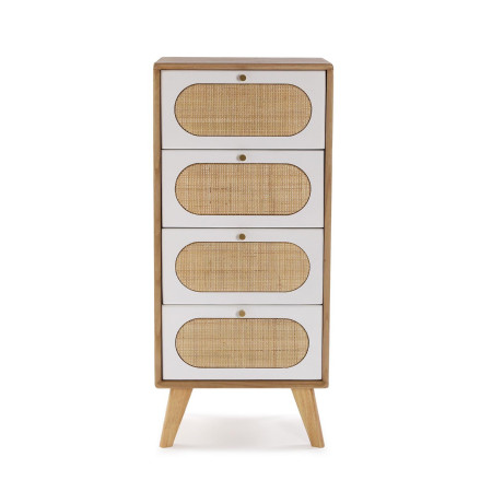 elegante cassettiera moderna in legno marrone con cassetti rifiniti in bianco. Misura 40x30x90 cm