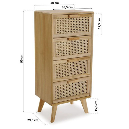 Cassettiera funzionale in legno marrone con 4 cassetti pratici