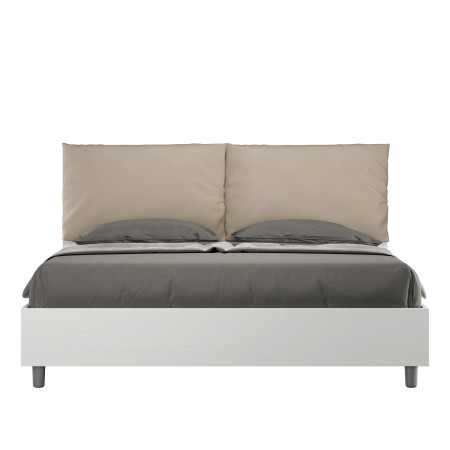 Letto moderno matrimoniale con testiera  rivestita in ecopelle tortora