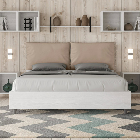 Letto moderno matrimoniale con testiera  rivestita in ecopelle tortora
