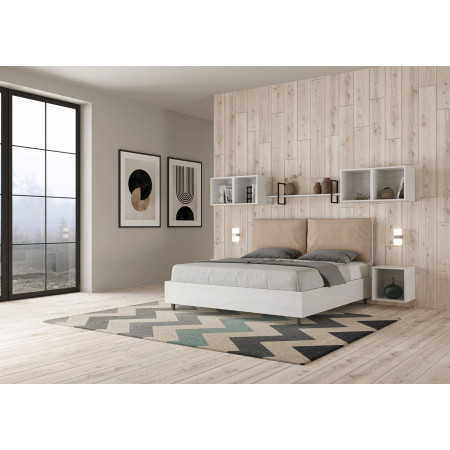 Letto moderno matrimoniale con testiera  rivestita in ecopelle tortora