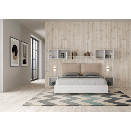 Letto moderno matrimoniale con testiera  rivestita in ecopelle tortora