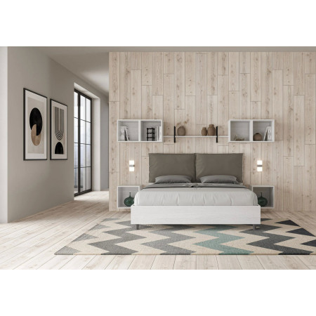 Letto moderno matrimoniale con testiera  rivestita in ecopelle cappuccino