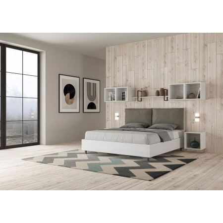 Letto moderno matrimoniale con testiera  rivestita in ecopelle cappuccino