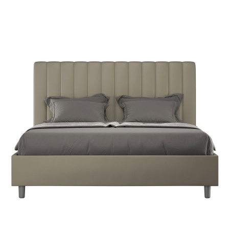 Letto moderno matrimoniale con testiera e giroletto imbottito in ecopelle cappuccino