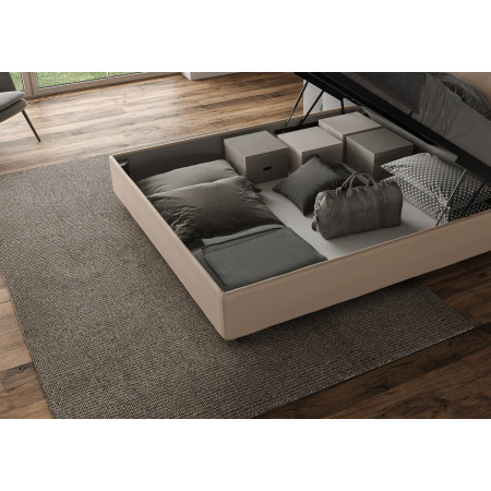 Letto contenitore matrimoniale 160x190 in tessuto bicolore arancione e grigio