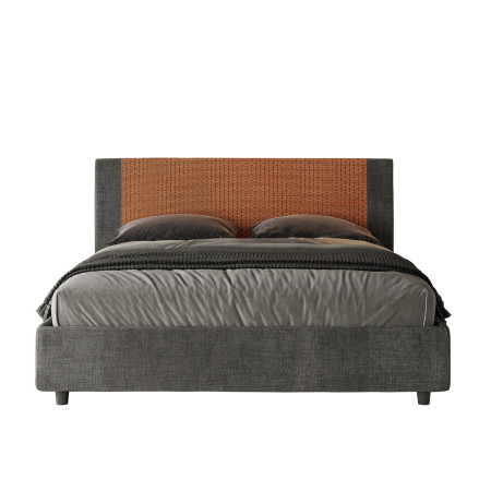 Letto contenitore matrimoniale 160x190 in tessuto bicolore arancione e grigio