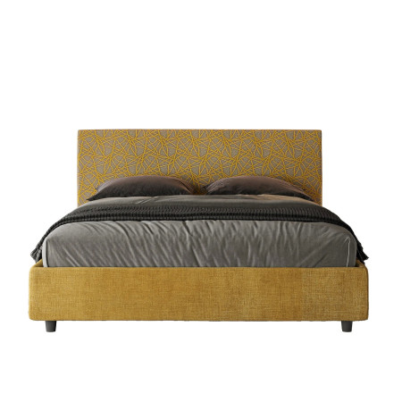 Letto contenitore matrimoniale 160x190 giallo e testiera tessuto fantasia gialla