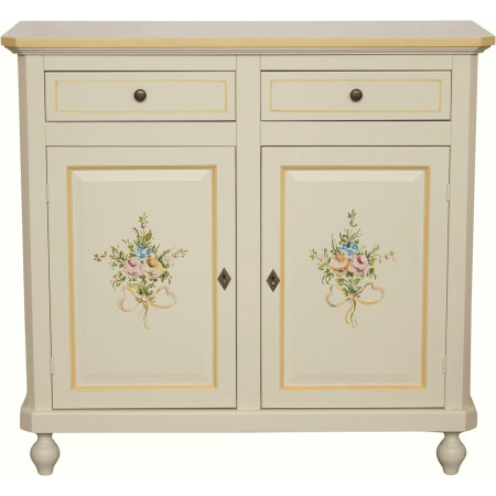 Credenza da 105 cm classica in legno  avorio anticato  decorato filo arancio