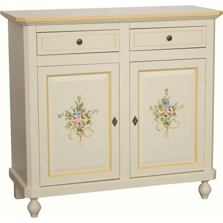 Credenza da 105 cm classica in legno  avorio anticato  decorato filo arancio