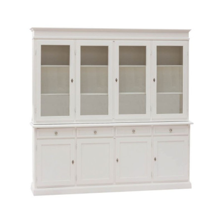 Elegante Cristalliera Classica in Legno Bianco Opaco con 6 Ante e 4 Cassetti