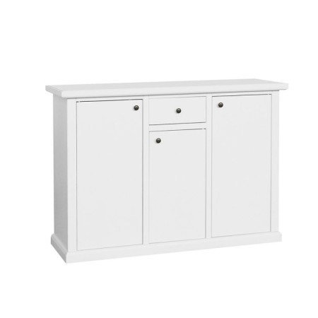 Elegante credenza classica in legno bianco opaco con 3 ante e 1 cassetto