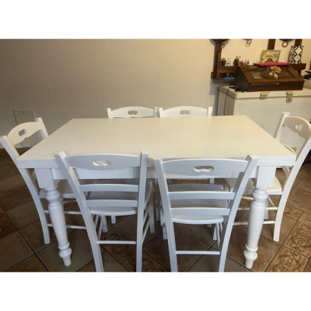 Tavolo da pranzo classico in legno massello gambe tornite bianco opaco 160x80 cm