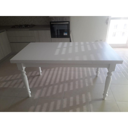 Tavolo da pranzo classico in legno massello gambe tornite bianco opaco 160x80 cm