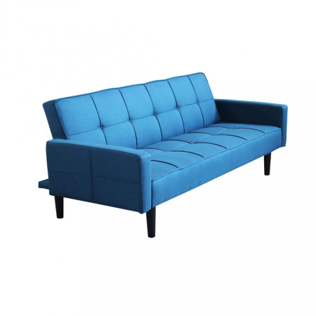Divano 3 posti Letto Blu melange struttura in metallo e legno