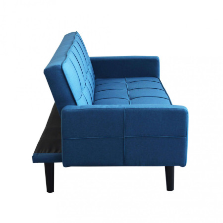 Divano 3 posti Letto Blu melange struttura in metallo e legno