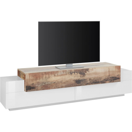 Mobile Porta TV 200 Cm Con 3 Ante A Ribalta Bianco Lucido Legno Pero