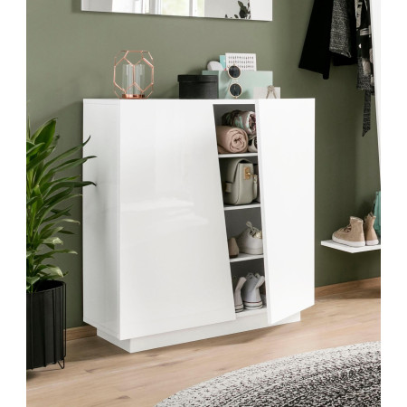 Scarpiera in legno Dal Design Moderno 2 Ante 16 Paia Bianco Lucido