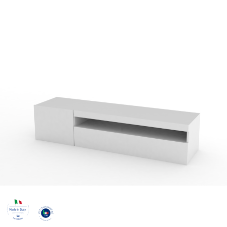 Mobile Porta TV Basso Bianco Laccato con Vani a Giorno e Chiusi