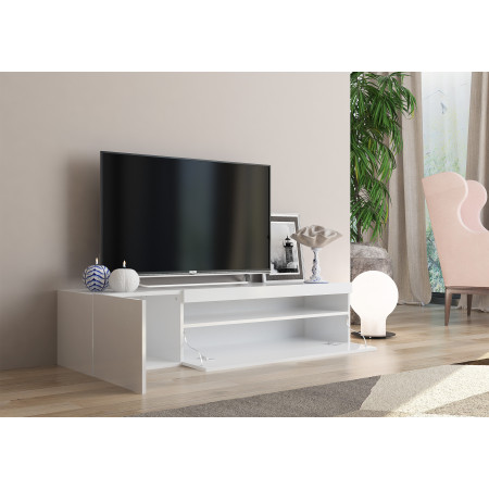 mobile porta TV basso in bianco laccato lucido è la soluzione ideale per un soggiorno moderno e funzionale.   155x40x36 cm,