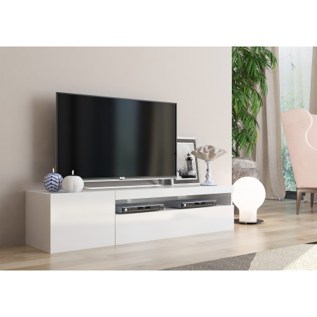 mobile porta TV basso in bianco laccato lucido combina stile e funzionalità.