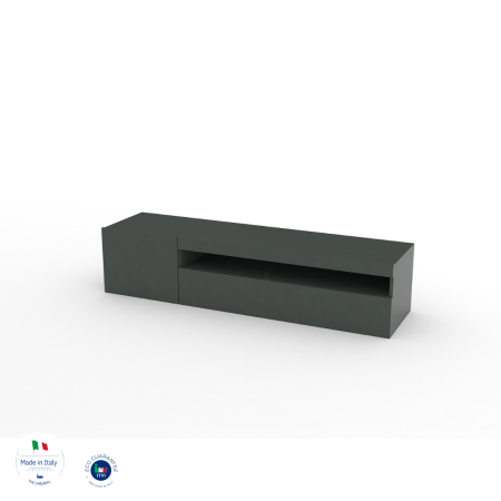 Mobile Porta TV Basso Grigio Antracite Lucido con LED e Ripiano Aperto