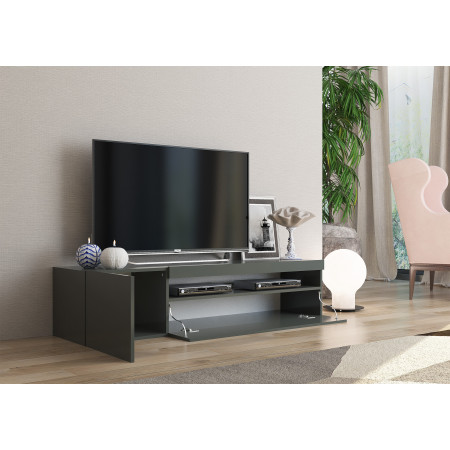 mobile porta TV basso in grigio antracite lucido, misura 155x40x36 cm, è perfetto per soggiorni moderni.