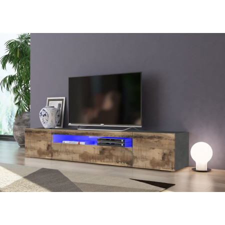 mobile porta TV basso da 200x40x36cm in grigio antracite con effetto legno.