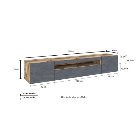 mobile porta TV grigio antracite con 3 ante effetto legno misure: 200x40x36 è un complemento d'arredo