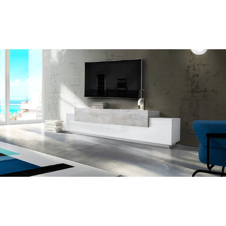 Mobile TV Bianco Laccato Bianco e Cemento Design Italiano 4 Ante