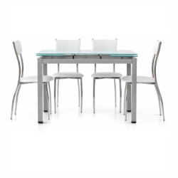 Tavolo da pranzo allungabile con piano in vetro grigio satinato  110x70 cm
