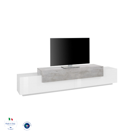 Mobile TV Bianco Laccato Bianco e Cemento Design Italiano 4 Ante
