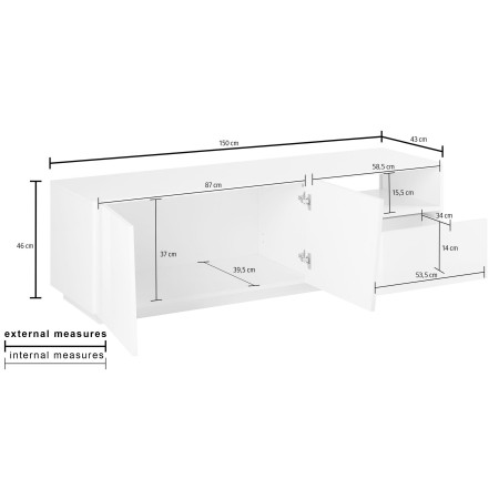 Design asimmetrico con 2 ante diagonali, vano ampio, cassetto le cerniere in metallo