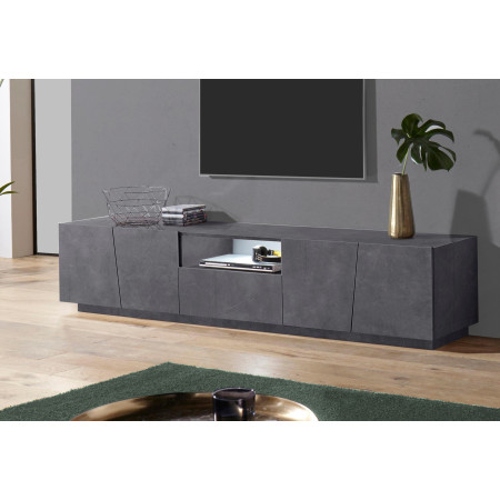 mobile porta TV moderno da 220x43x46cm in grigio antracite. Design accattivante con 4 ante asimmetriche