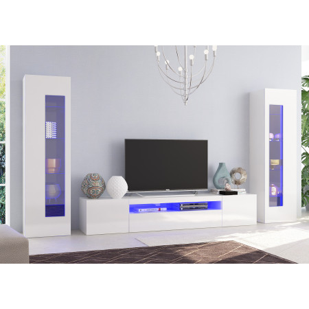 Composizione Parete Moderna in Bianco Lucido Porta TV e 2 Vetrina