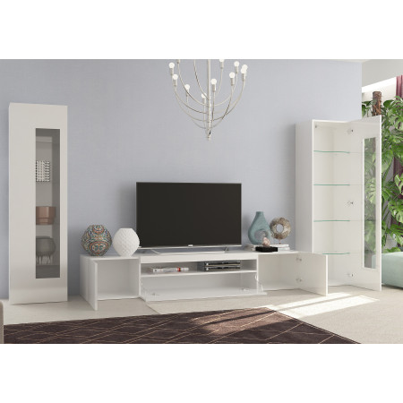 Composizione Parete Moderna in Bianco Lucido Porta TV e 2 Vetrina