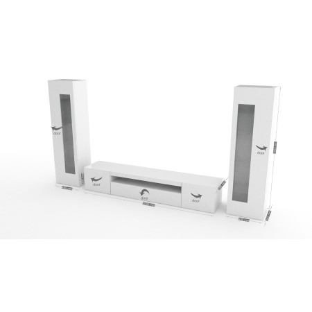 Composizione Parete Moderna in Bianco Lucido Porta TV e 2 Vetrina